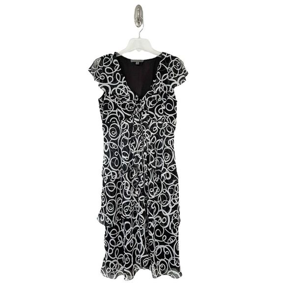 Bice Black and White Patterned Flowy Layered Cap Sleeve Dress Size 10 - Picture 1 of 16